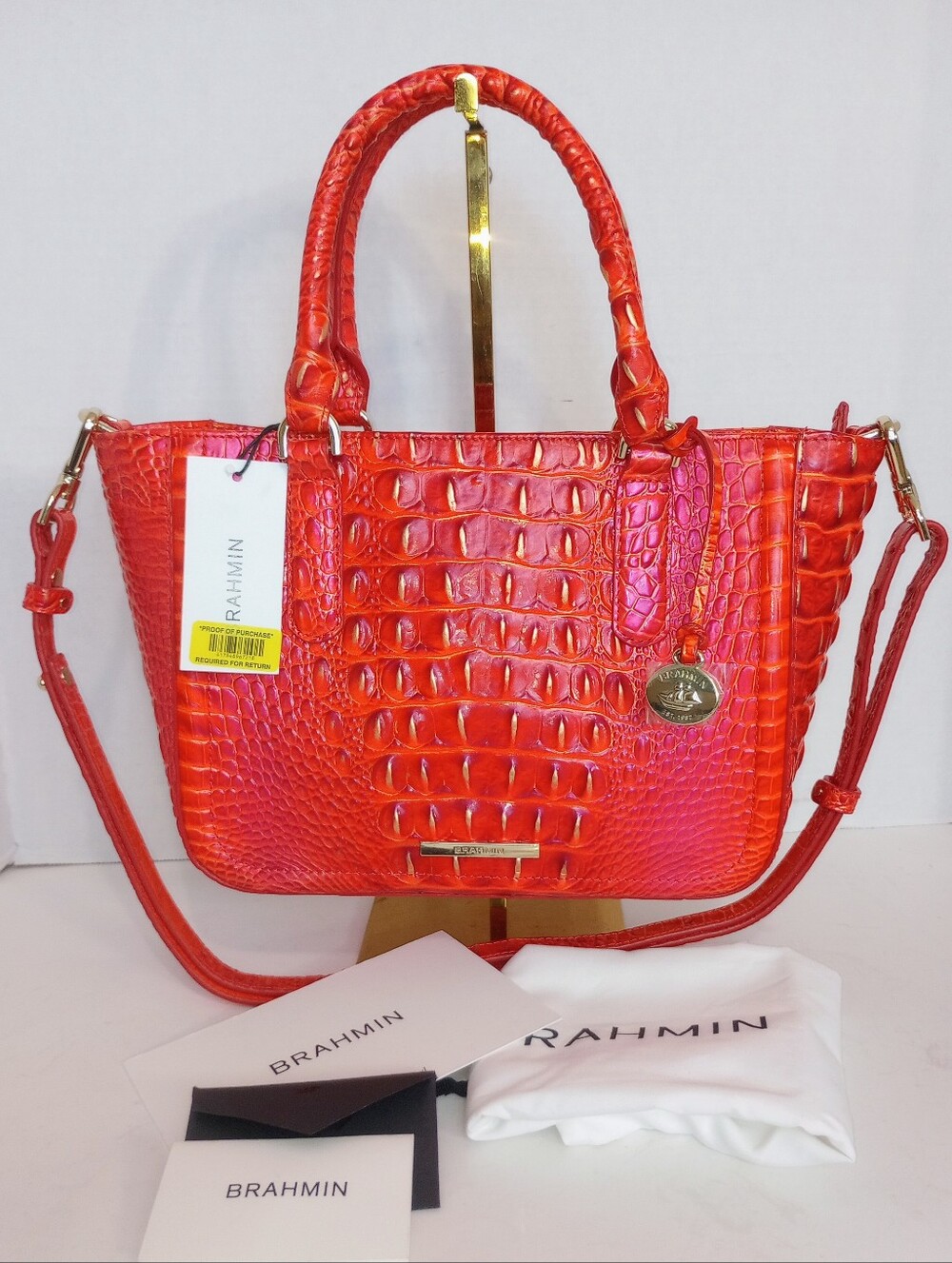 🔥 NWT Brahmin Small Ashlee In Flame Melbourne, Croc Embossed Leather